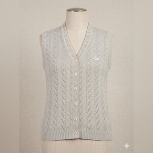 Vintage Monte Carlo Wool Blend Pointelle Knit Vest - Light Gray - Size 36